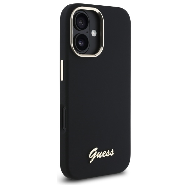 iTok webáruház - Guess Guess Silicone Script Metal Logo & Frame tok iPhone 16 Plus készülékhez (fekete) 4 Guess Silicone Script Metal Logo & Frame Case for iPhone 16 Plus (fekete)