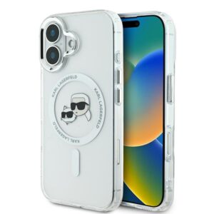 Karl Lagerfeld IML Metal Karl&Choupette Head MagSafe tok iPhone 16 Plus készülékhez (fehér)