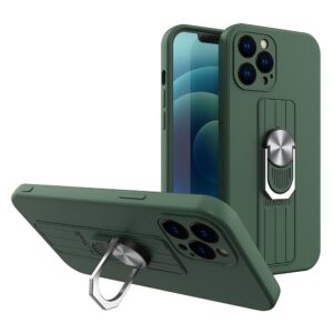 Ring Case szilikon tok forgatható gyűrűs fogóval és állvánnyal Samsung Galaxy S21+ 5G (S21 Plus 5G) készülékhez – sötétzöld