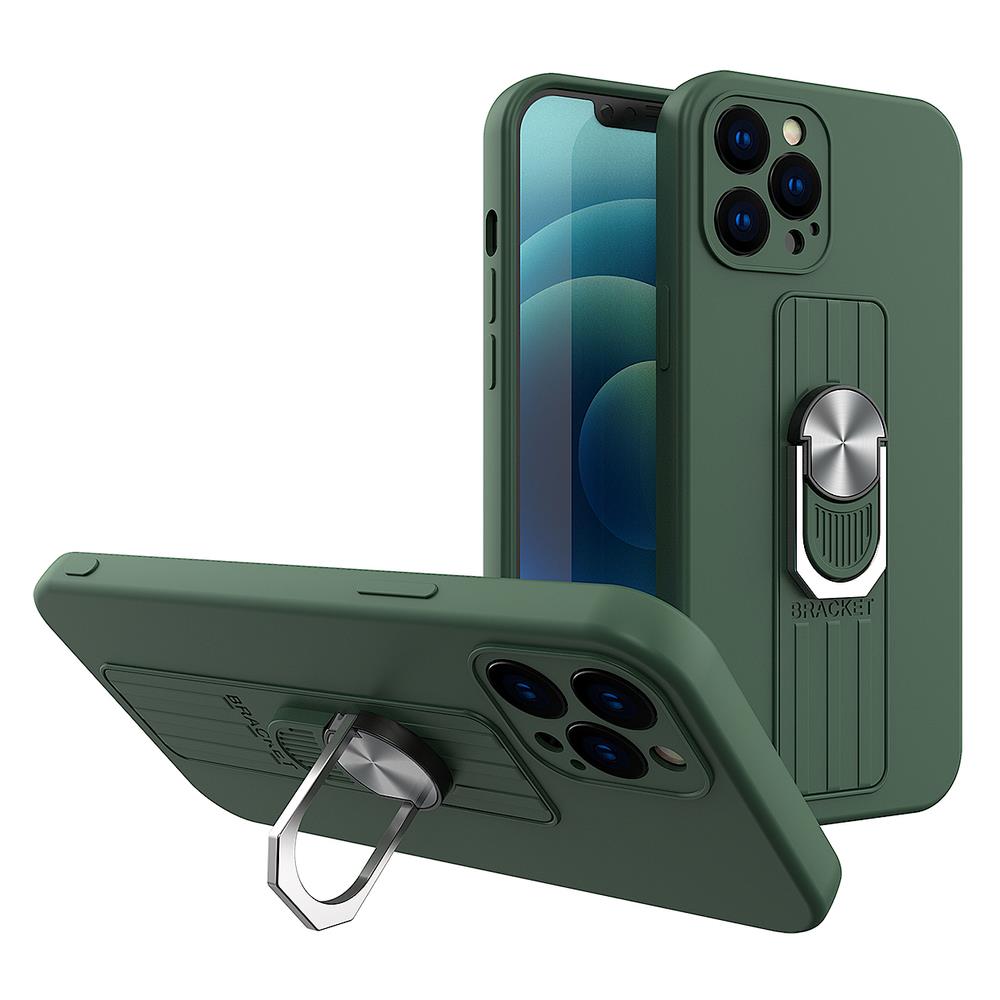 iTok webáruház - Hurtel Ring Case szilikon tok forgatható gyűrűs fogóval és állvánnyal Samsung Galaxy S21+ 5G (S21 Plus 5G) készülékhez – sötétzöld 1 Ring Case silicone case with finger grip and stand for Samsung Galaxy S21+ 5G (S21 Plus 5G) dark green