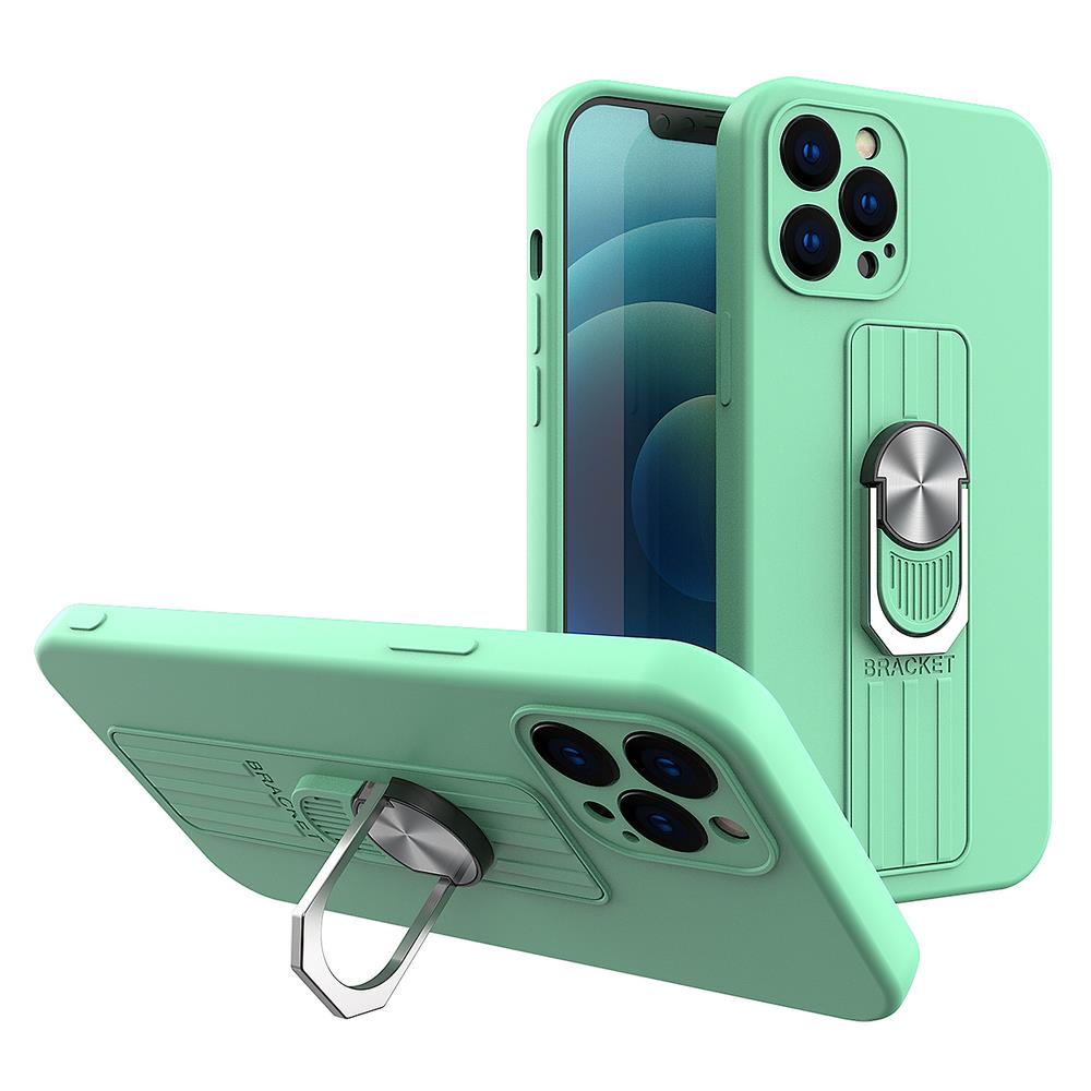 iTok webáruház - Hurtel Ring Case szilikon tok Samsung Galaxy S21+ 5G készülékhez, mentazöld 1 Ring Case silicone case with finger grip and stand for Samsung Galaxy S21+ 5G (S21 Plus 5G) mint