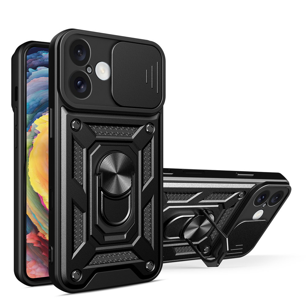 iTok webáruház - Hurtel Hybrid Armor Camshield tok iPhone 16 készülékhez (fekete) 1 Hybrid Armor Camshield iPhone 16 Armored Case with Camera Cover and Stand (fekete)