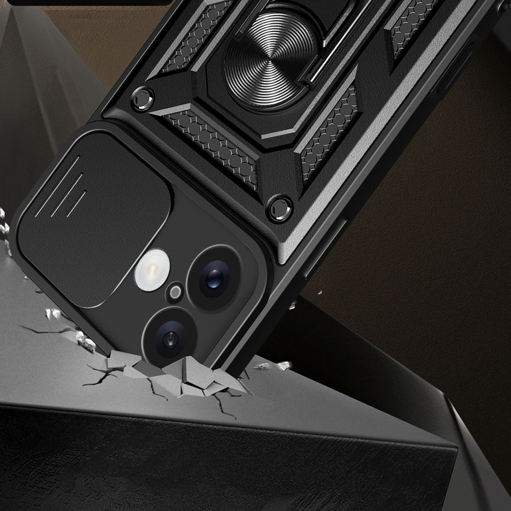 iTok webáruház - Hurtel Hybrid Armor Camshield tok iPhone 16 készülékhez (fekete) 2 Hybrid Armor Camshield iPhone 16 Armored Case with Camera Cover and Stand (fekete)