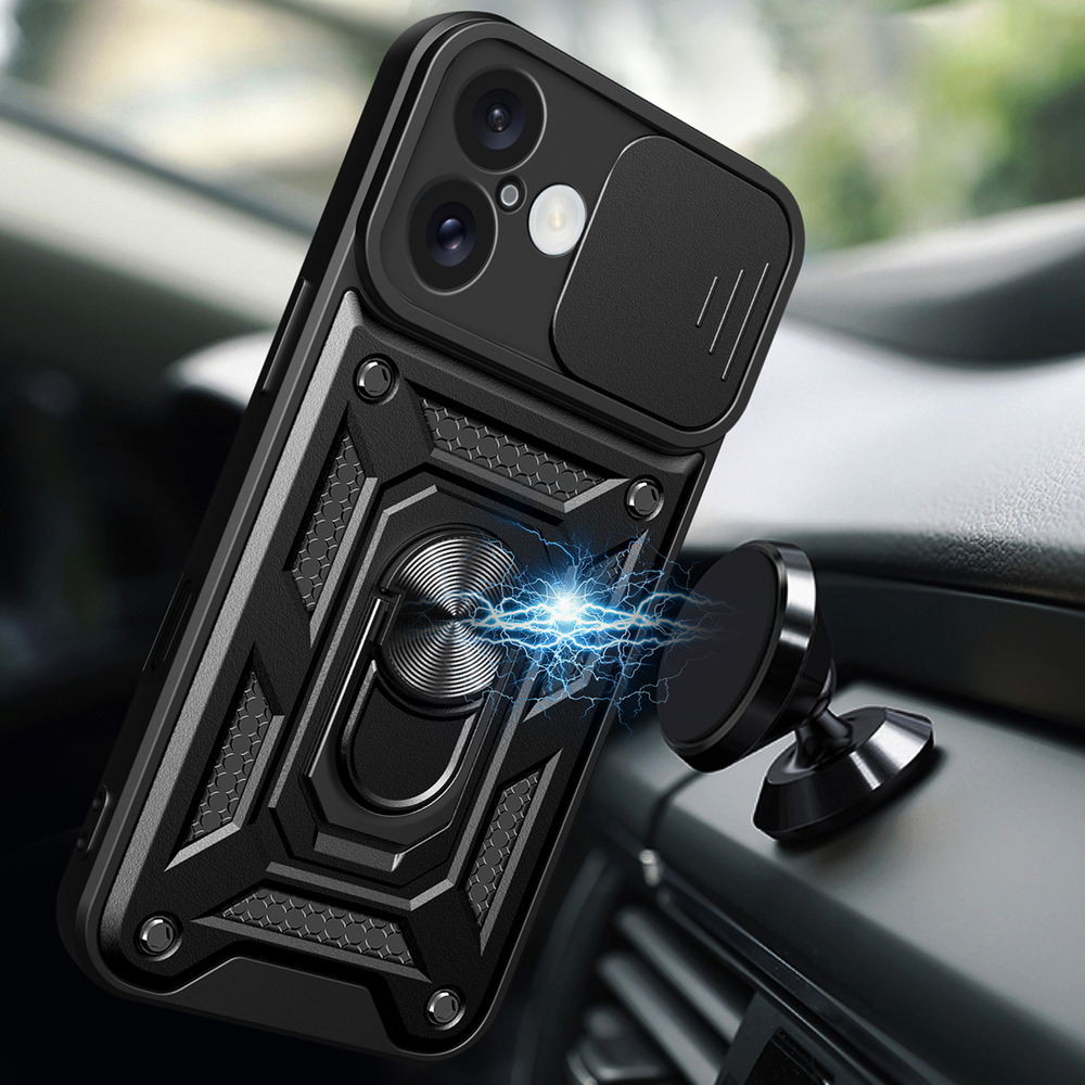 iTok webáruház - Hurtel Hybrid Armor Camshield tok iPhone 16 készülékhez (fekete) 3 Hybrid Armor Camshield iPhone 16 Armored Case with Camera Cover and Stand (fekete)