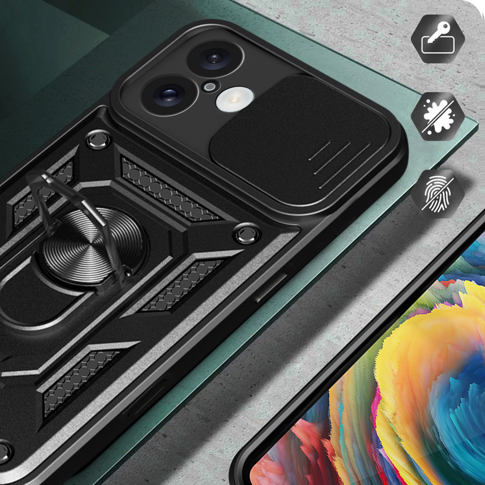 iTok webáruház - Hurtel Hybrid Armor Camshield tok iPhone 16 készülékhez (fekete) 4 Hybrid Armor Camshield iPhone 16 Armored Case with Camera Cover and Stand (fekete)
