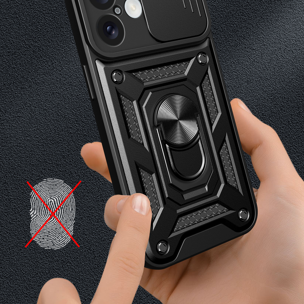 iTok webáruház - Hurtel Hybrid Armor Camshield tok iPhone 16 készülékhez (fekete) 5 Hybrid Armor Camshield iPhone 16 Armored Case with Camera Cover and Stand (fekete)