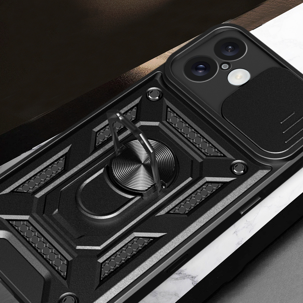 iTok webáruház - Hurtel Hybrid Armor Camshield tok iPhone 16 készülékhez (fekete) 7 Hybrid Armor Camshield iPhone 16 Armored Case with Camera Cover and Stand (fekete)