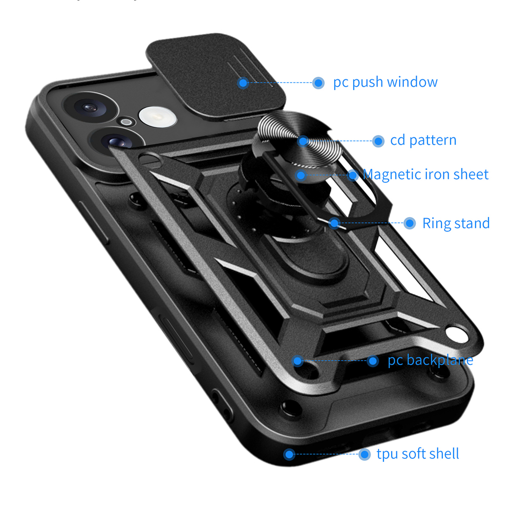 iTok webáruház - Hurtel Hybrid Armor Camshield tok iPhone 16 készülékhez (fekete) 8 Hybrid Armor Camshield iPhone 16 Armored Case with Camera Cover and Stand (fekete)