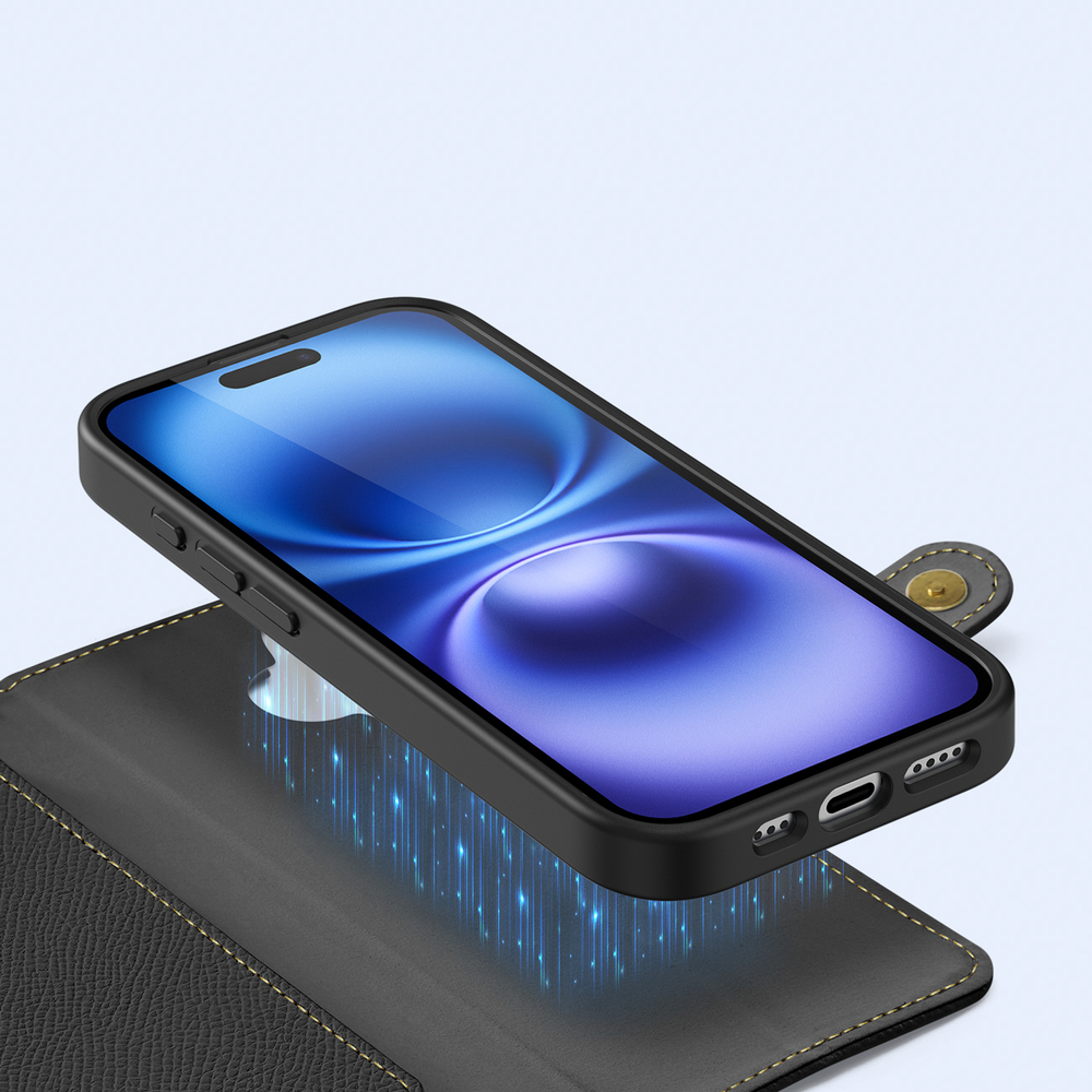 iTok webáruház - Dux Ducis Dux Ducis Lawa bőr tok iPhone 16 készülékhez (fekete) 5 Dux Ducis Lawa Leather Case for iPhone 16 (fekete)
