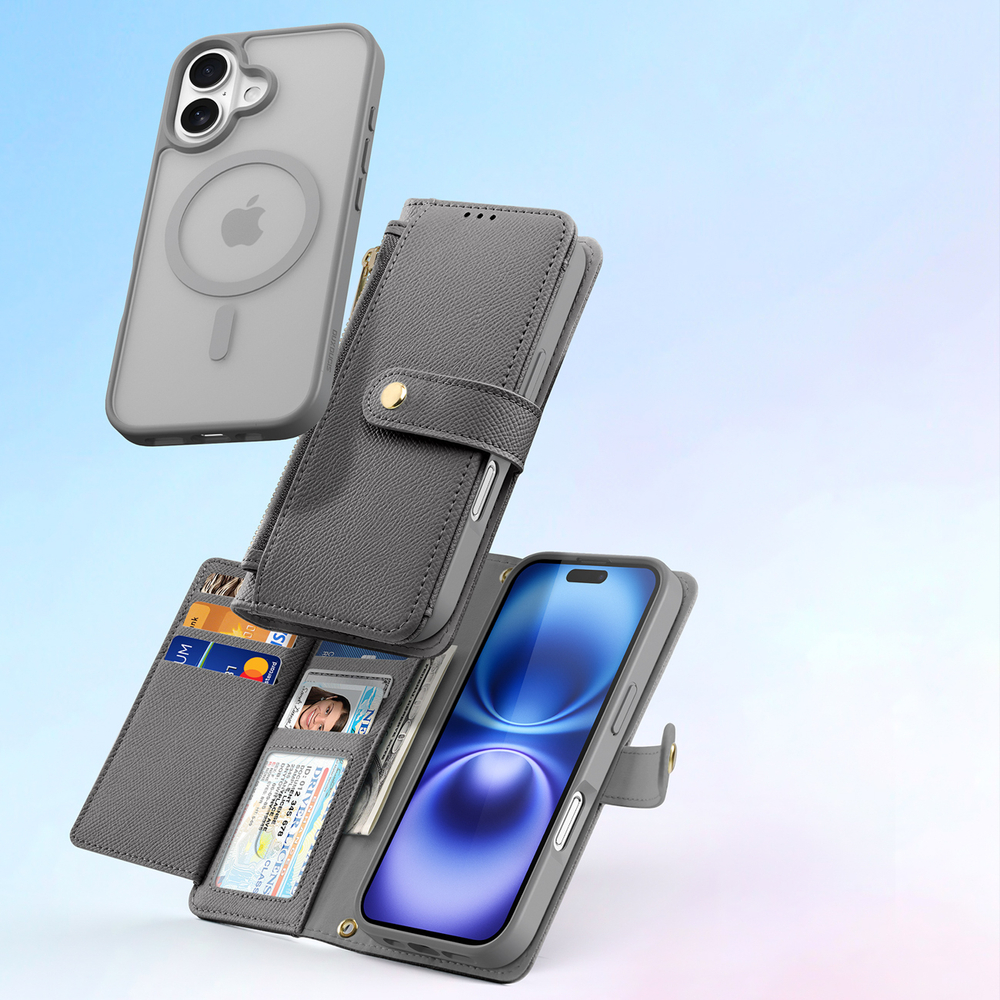 iTok webáruház - Dux Ducis Dux Ducis Lawa bőr tok iPhone 16 készülékhez (szürke) 3 Dux Ducis Lawa Leather Case for iPhone 16 (szürke)
