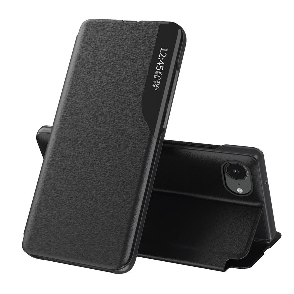 iTok webáruház - Hurtel Eco Leather View tok állvánnyal iPhone 16e / 17e készülékhez (fekete) 1 Eco Leather View Case, an elegant case with a flap and stand for iPhone 16e / 17e (fekete)