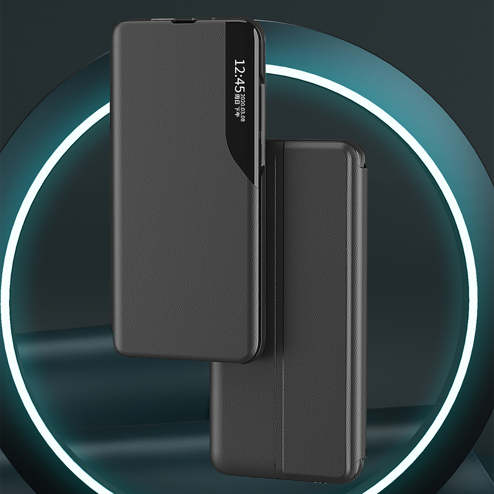 iTok webáruház - Hurtel Eco Leather View tok állvánnyal iPhone 16e / 17e készülékhez (fekete) 4 Eco Leather View Case, an elegant case with a flap and stand for iPhone 16e / 17e (fekete)