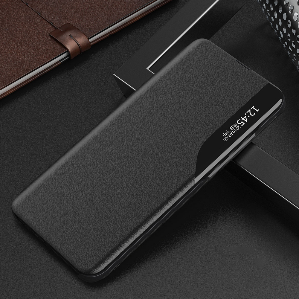 iTok webáruház - Hurtel Eco Leather View tok állvánnyal iPhone 16e / 17e készülékhez (fekete) 6 Eco Leather View Case, an elegant case with a flap and stand for iPhone 16e / 17e (fekete)