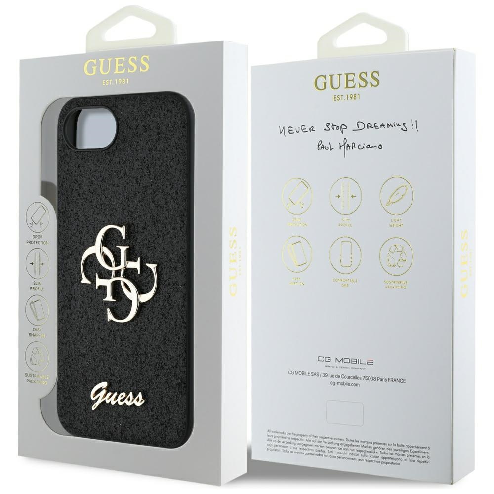 iTok webáruház - Guess Guess Fixed Glitter Big 4G tok iPhone 16e (fekete) 8 Guess Fixed Glitter Big 4G case for iPhone 16e (fekete)