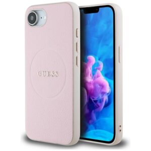 Guess Grained Ring MagSafe tok iPhone 16e készülékhez (rózsaszín)