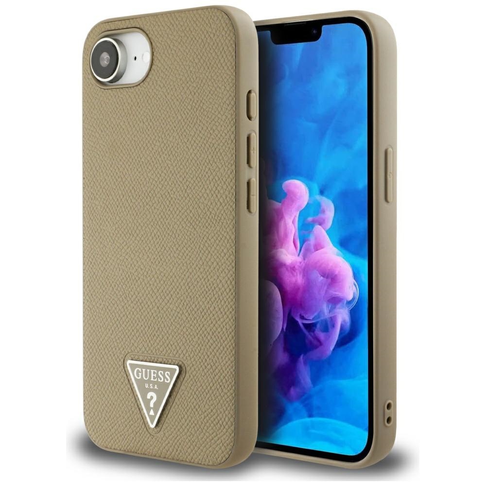 iTok webáruház - Guess Guess Grained Triangle MagSafe tok iPhone 16e készülékhez (barna) 1 Guess Grained Triangle MagSafe case for iPhone 16e (barna)