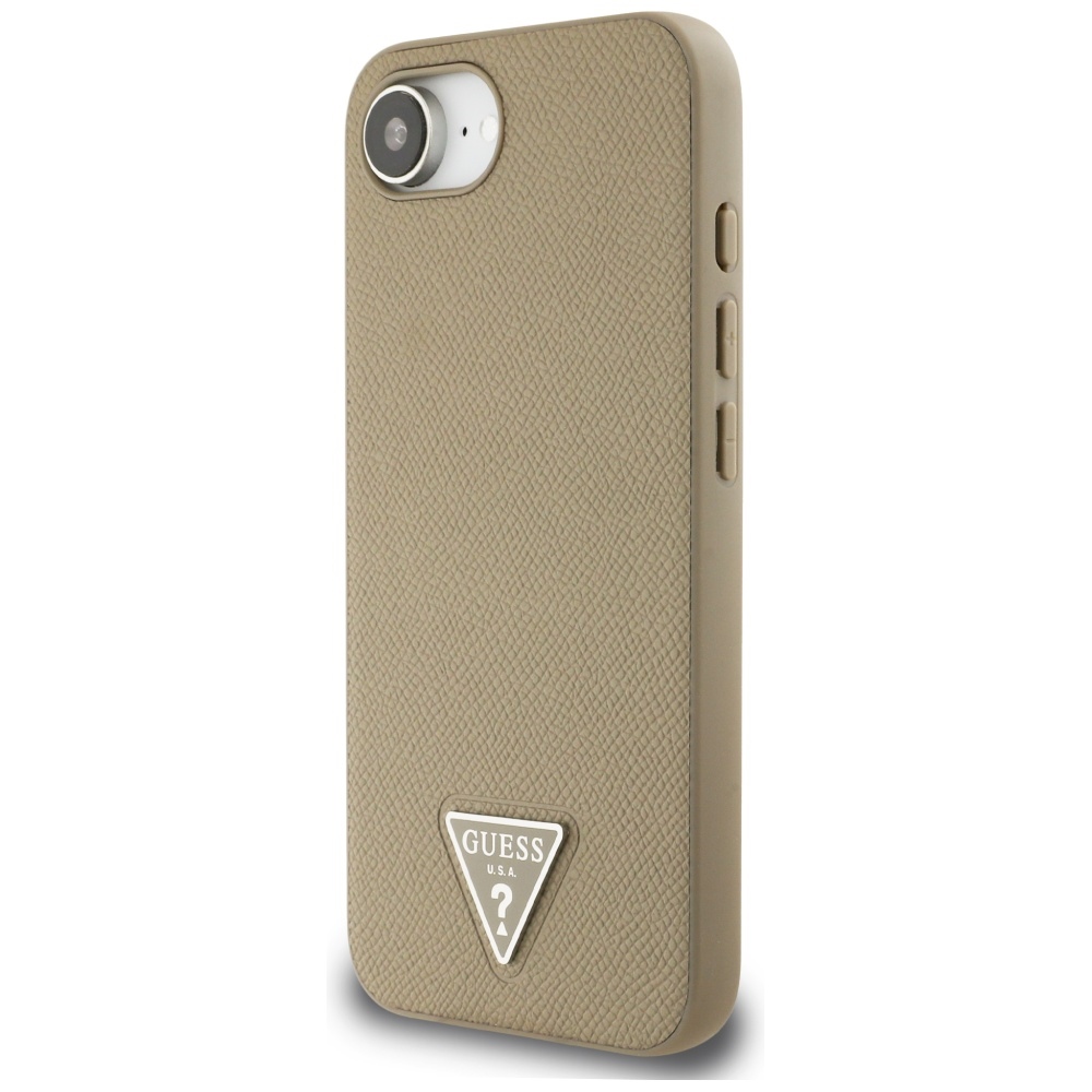 iTok webáruház - Guess Guess Grained Triangle MagSafe tok iPhone 16e készülékhez (barna) 2 Guess Grained Triangle MagSafe case for iPhone 16e (barna)