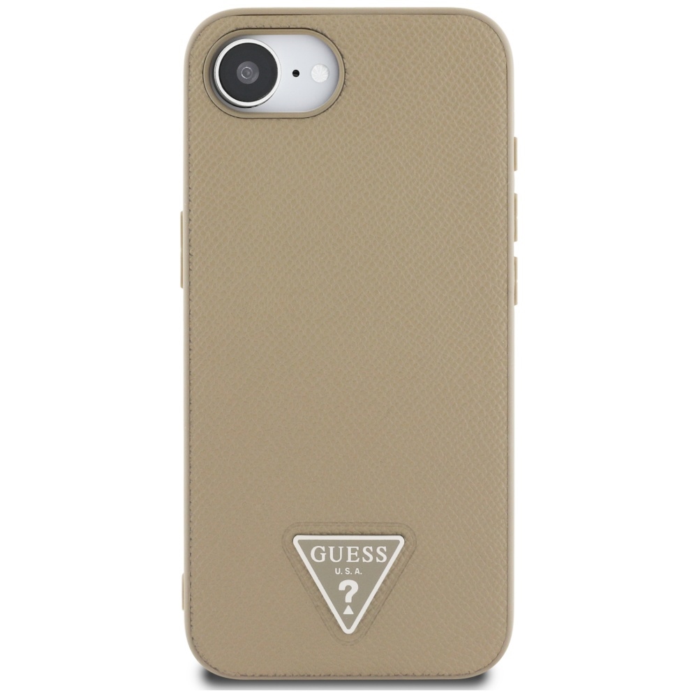 iTok webáruház - Guess Guess Grained Triangle MagSafe tok iPhone 16e készülékhez (barna) 3 Guess Grained Triangle MagSafe case for iPhone 16e (barna)