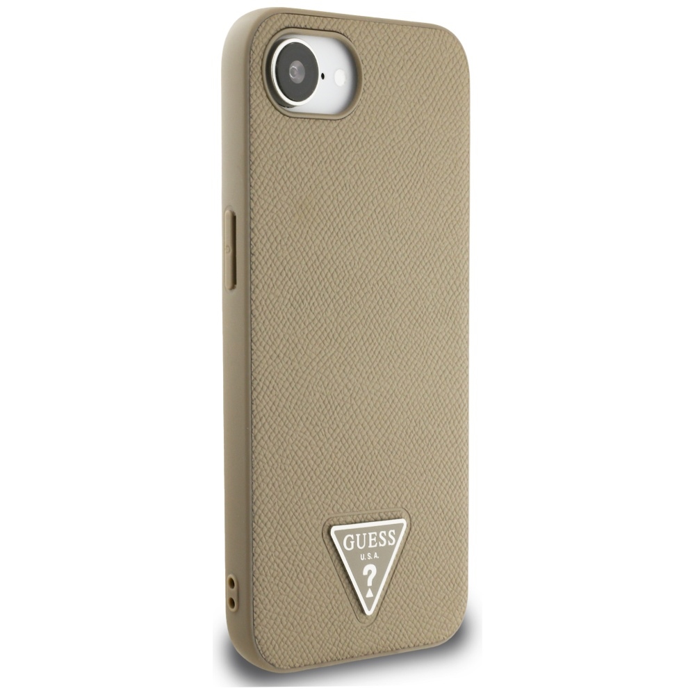 iTok webáruház - Guess Guess Grained Triangle MagSafe tok iPhone 16e készülékhez (barna) 4 Guess Grained Triangle MagSafe case for iPhone 16e (barna)