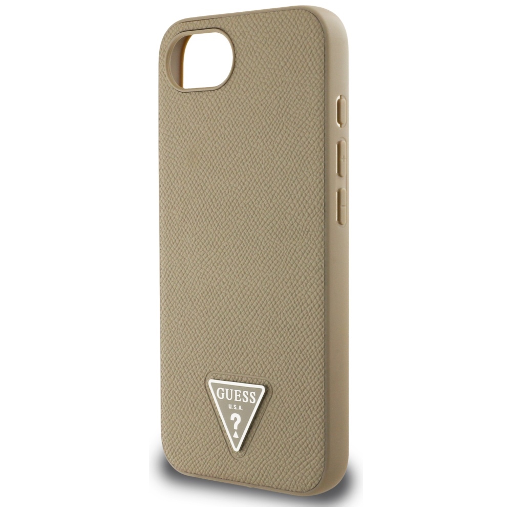 iTok webáruház - Guess Guess Grained Triangle MagSafe tok iPhone 16e készülékhez (barna) 6 Guess Grained Triangle MagSafe case for iPhone 16e (barna)