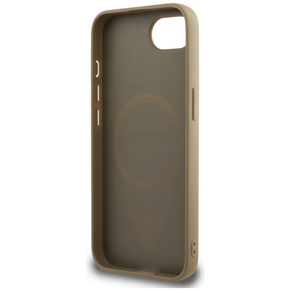 iTok webáruház - Guess Guess Grained Triangle MagSafe tok iPhone 16e készülékhez (barna) 7 Guess Grained Triangle MagSafe case for iPhone 16e (barna)