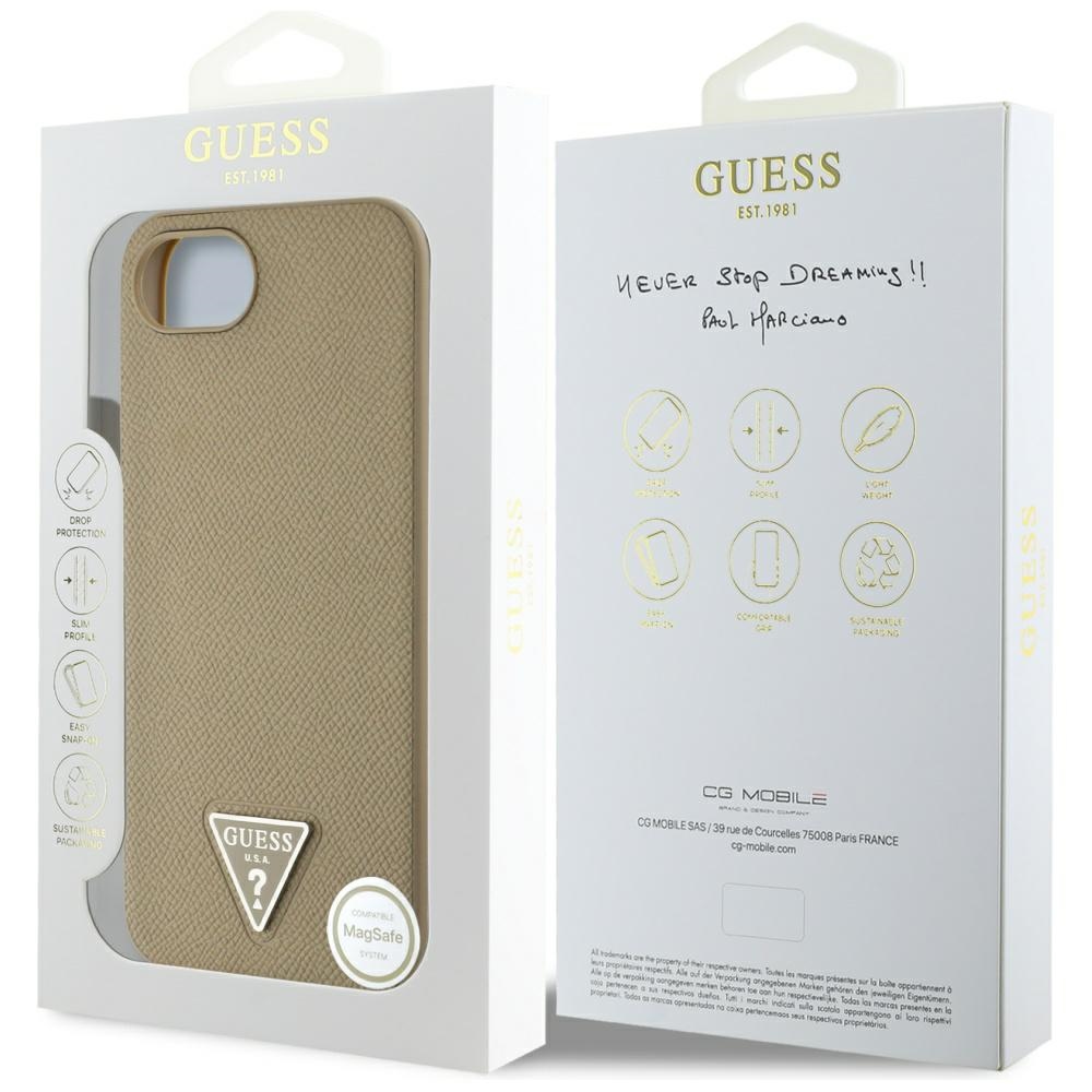 iTok webáruház - Guess Guess Grained Triangle MagSafe tok iPhone 16e készülékhez (barna) 8 Guess Grained Triangle MagSafe case for iPhone 16e (barna)