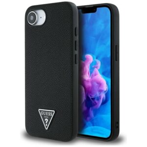 Guess Grained Triangle MagSafe tok iPhone 16e készülékhez (fekete)