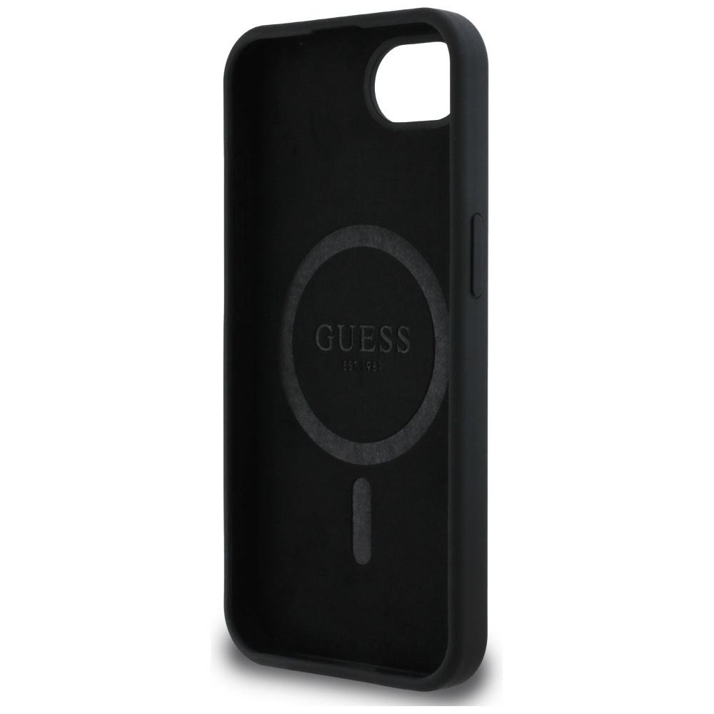 iTok webáruház - Guess Guess Silicone Script Metal Logo MagSafe tok iPhone 16e készülékhez (fekete) 7 Guess Silicone Script Metal Logo MagSafe iPhone 16e Case (fekete)