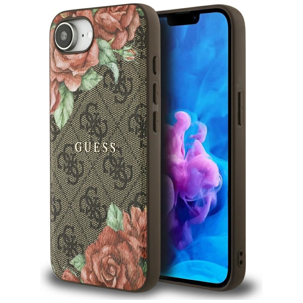 iTok webáruház - Guess Guess 4G Flowers Print MagSafe tok iPhone 16e készülékhez (barna) 1 Guess 4G Flowers Print MagSafe case for iPhone 16e (barna)
