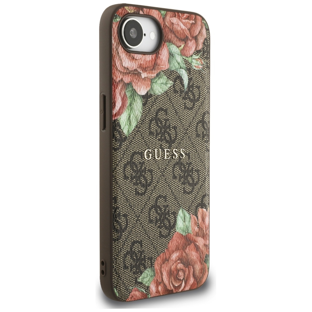 iTok webáruház - Guess Guess 4G Flowers Print MagSafe tok iPhone 16e készülékhez (barna) 4 Guess 4G Flowers Print MagSafe case for iPhone 16e (barna)