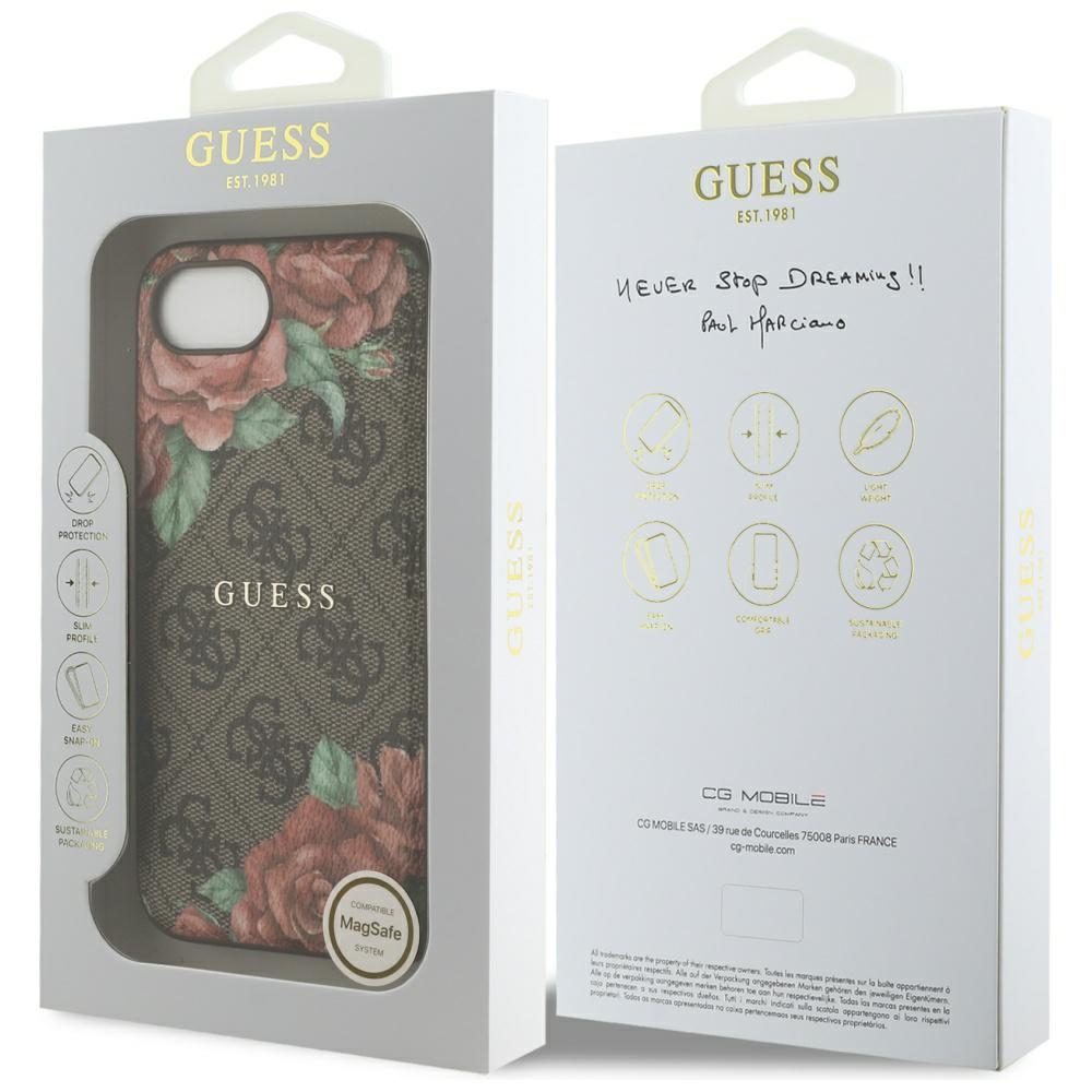 iTok webáruház - Guess Guess 4G Flowers Print MagSafe tok iPhone 16e készülékhez (barna) 8 Guess 4G Flowers Print MagSafe case for iPhone 16e (barna)