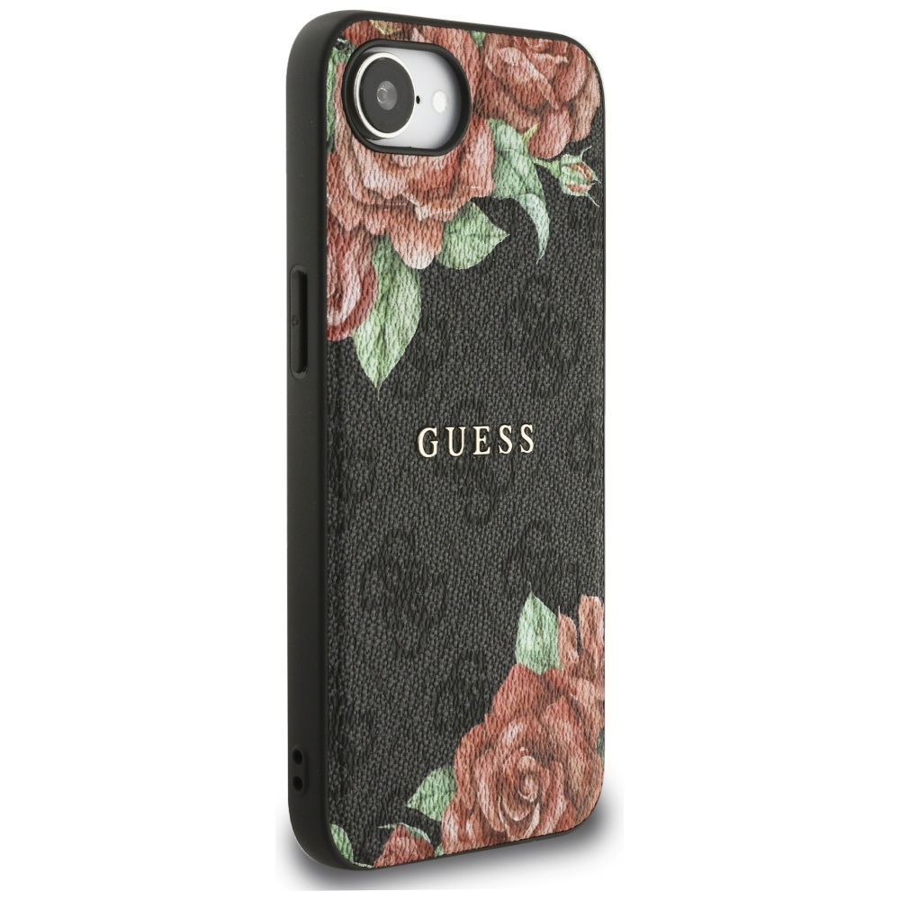 iTok webáruház - Guess Guess 4G Flowers Print MagSafe tok iPhone 16e-hez (fekete) 4 Guess 4G Flowers Print MagSafe case for iPhone 16e (fekete)