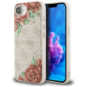 Guess 4G Flowers Print MagSafe tok iPhone 16e-hez (rózsaszín)