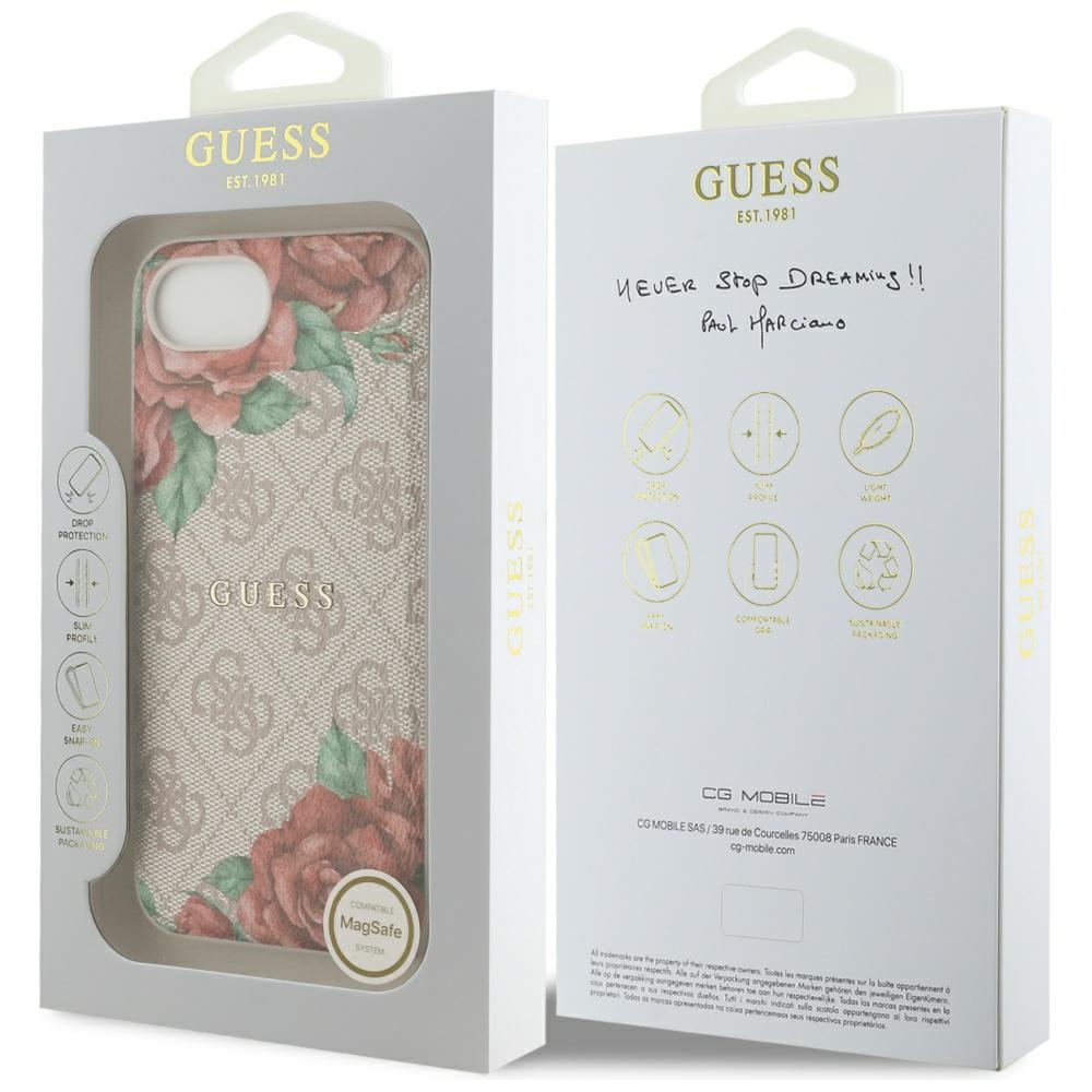 iTok webáruház - Guess Guess 4G Flowers Print MagSafe tok iPhone 16e-hez (rózsaszín) 8 Guess 4G Flowers Print MagSafe iPhone 16e Case (rózsaszín)