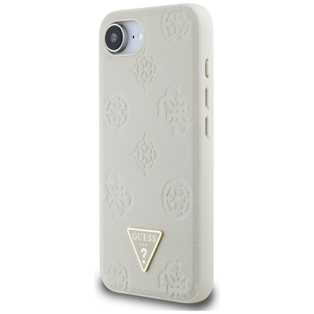 iTok webáruház - Guess Guess Grained Hot Stamp Peony Triangle Logo MagSafe tok iPhone 16e-hez (bézs) 2 Guess Grained Hot Stamp Peony Triangle Logo MagSafe case for iPhone 16e (bézs)