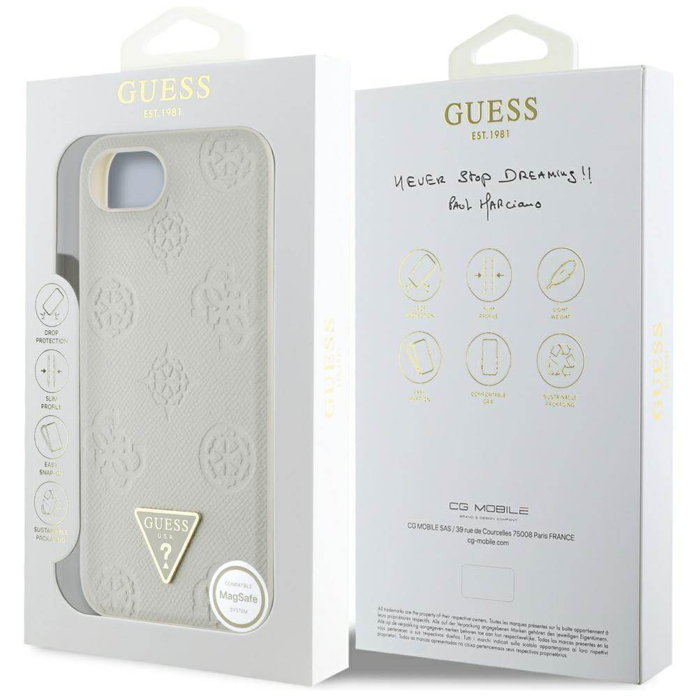 iTok webáruház - Guess Guess Grained Hot Stamp Peony Triangle Logo MagSafe tok iPhone 16e-hez (bézs) 8 Guess Grained Hot Stamp Peony Triangle Logo MagSafe case for iPhone 16e (bézs)