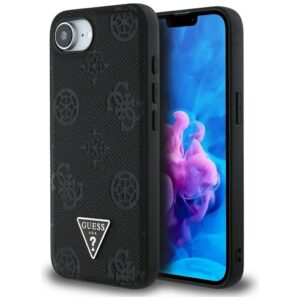 Guess Grained Hot Stamp Peony Triangle Logo MagSafe tok iPhone 16e-hez (fekete)
