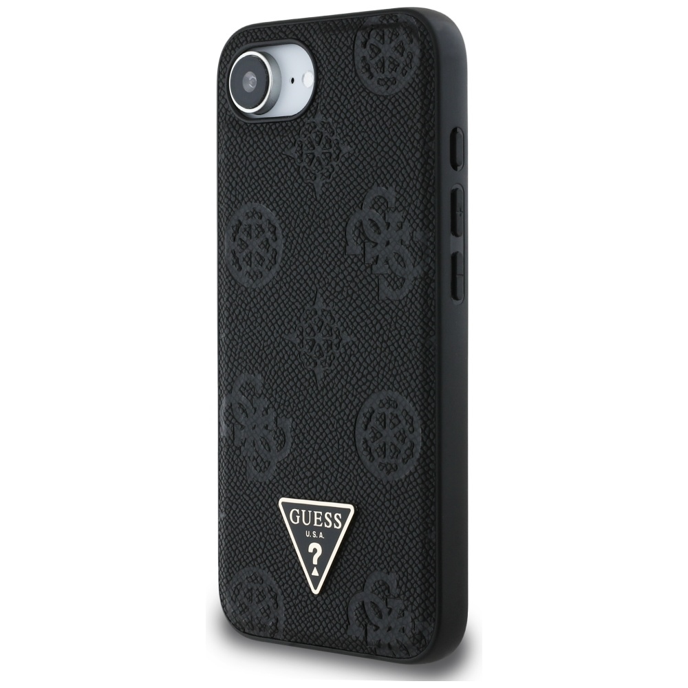 iTok webáruház - Guess Guess Grained Hot Stamp Peony Triangle Logo MagSafe tok iPhone 16e-hez (fekete) 2 Guess Grained Hot Stamp Peony Triangle Logo MagSafe Case for iPhone 16e (fekete)