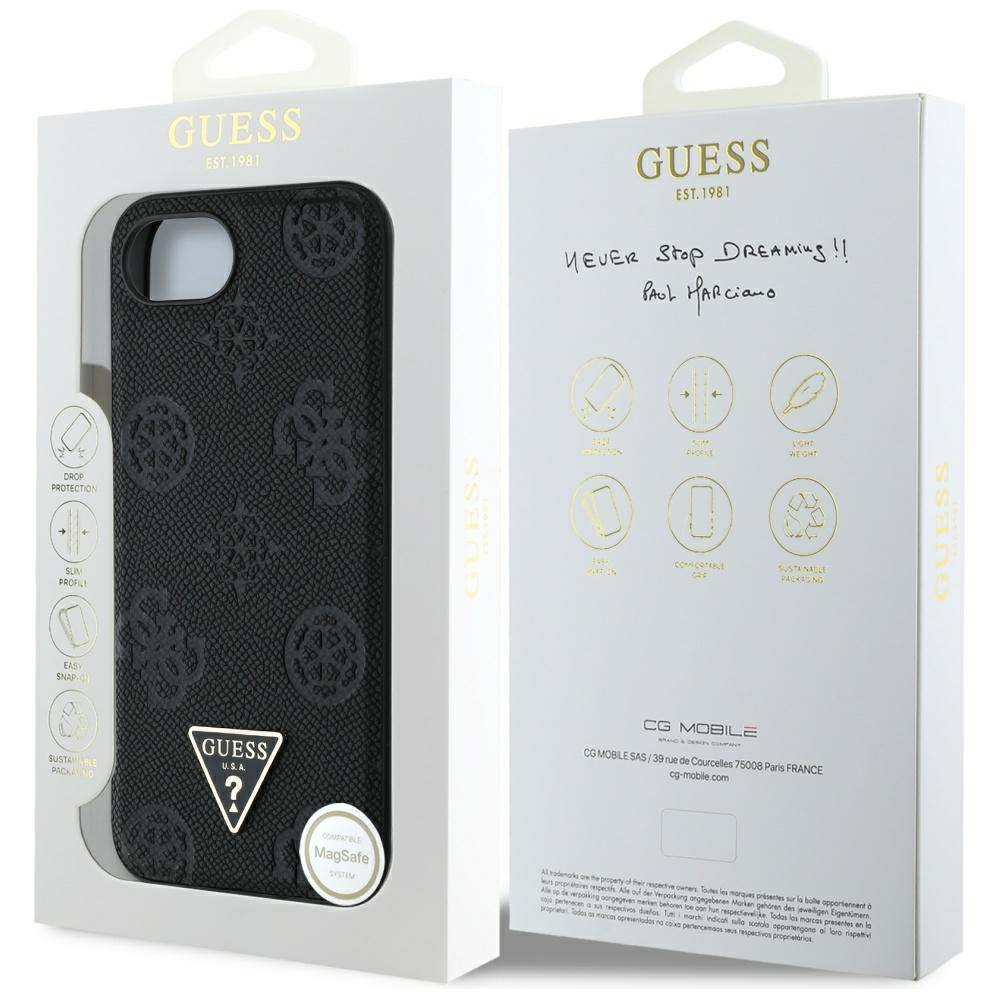 iTok webáruház - Guess Guess Grained Hot Stamp Peony Triangle Logo MagSafe tok iPhone 16e-hez (fekete) 8 Guess Grained Hot Stamp Peony Triangle Logo MagSafe Case for iPhone 16e (fekete)