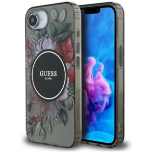 Guess IML Flowers MagSafe tok iPhone 16e készülékhez (fekete)