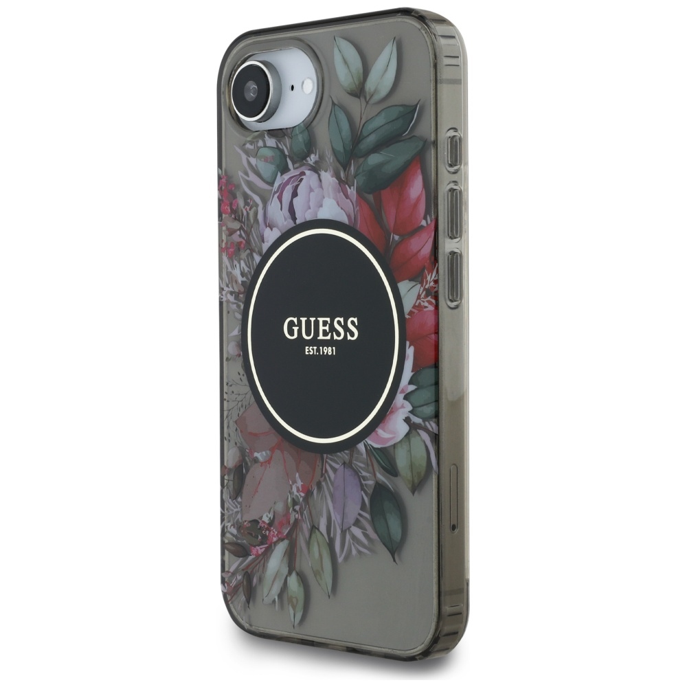 iTok webáruház - Guess Guess IML Flowers MagSafe tok iPhone 16e készülékhez (fekete) 2 Guess IML Flowers MagSafe iPhone 16e Case (fekete)