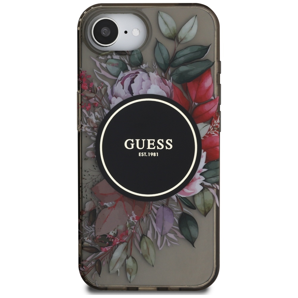 iTok webáruház - Guess Guess IML Flowers MagSafe tok iPhone 16e készülékhez (fekete) 3 Guess IML Flowers MagSafe iPhone 16e Case (fekete)