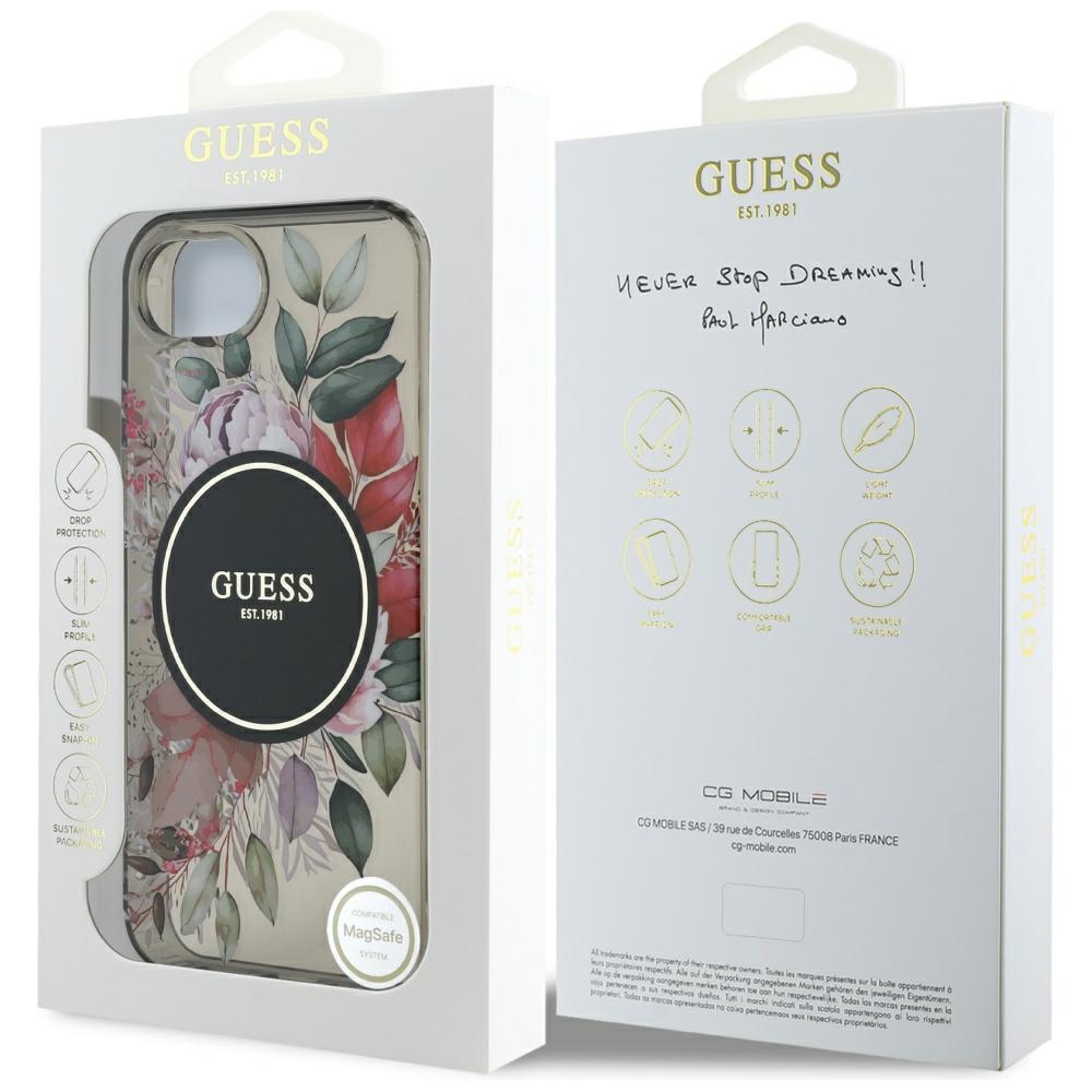 iTok webáruház - Guess Guess IML Flowers MagSafe tok iPhone 16e készülékhez (fekete) 8 Guess IML Flowers MagSafe iPhone 16e Case (fekete)