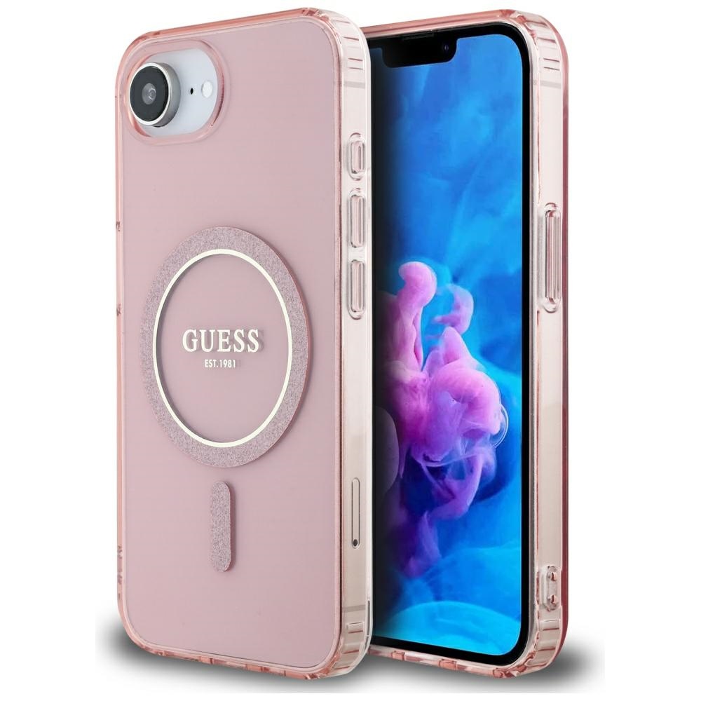 iTok webáruház - Guess Guess IML Glitter Circle MagSafe tok iPhone 16e készülékhez (rózsaszín) 1 Guess IML Glitter Circle MagSafe case for iPhone 16e (rózsaszín)