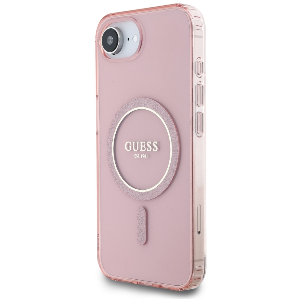 iTok webáruház - Guess Guess IML Glitter Circle MagSafe tok iPhone 16e készülékhez (rózsaszín) 2 Guess IML Glitter Circle MagSafe case for iPhone 16e (rózsaszín)