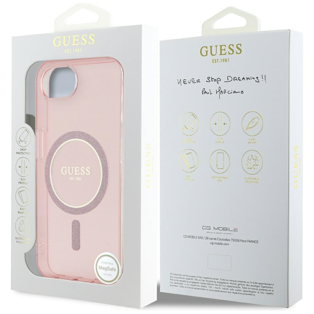 iTok webáruház - Guess Guess IML Glitter Circle MagSafe tok iPhone 16e készülékhez (rózsaszín) 8 Guess IML Glitter Circle MagSafe case for iPhone 16e (rózsaszín)