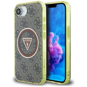Guess IML Metal Glitter 4G Circle Triangle MagSafe tok iPhone 16e (barna)