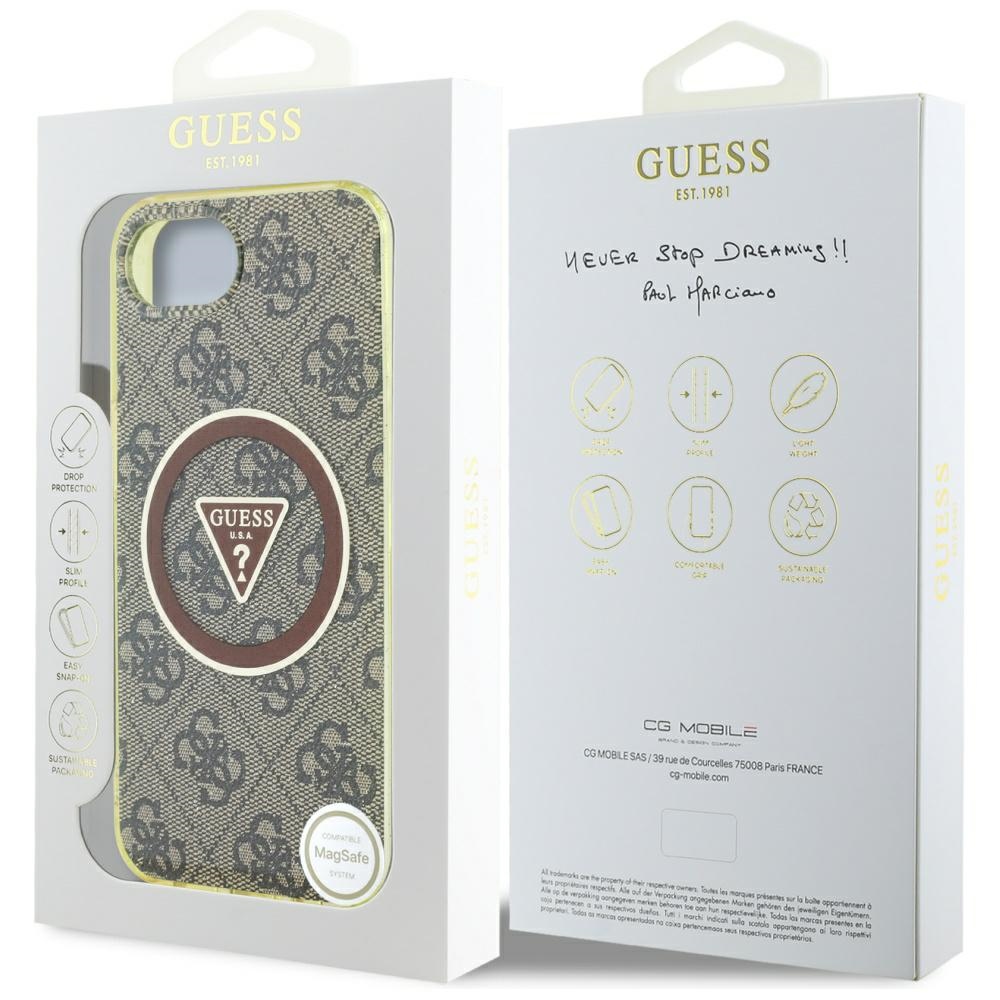 iTok webáruház - Guess Guess IML Metal Glitter 4G Circle Triangle MagSafe tok iPhone 16e (barna) 8 Guess IML Metal Glitter 4G Circle Triangle MagSafe case for iPhone 16e (barna)