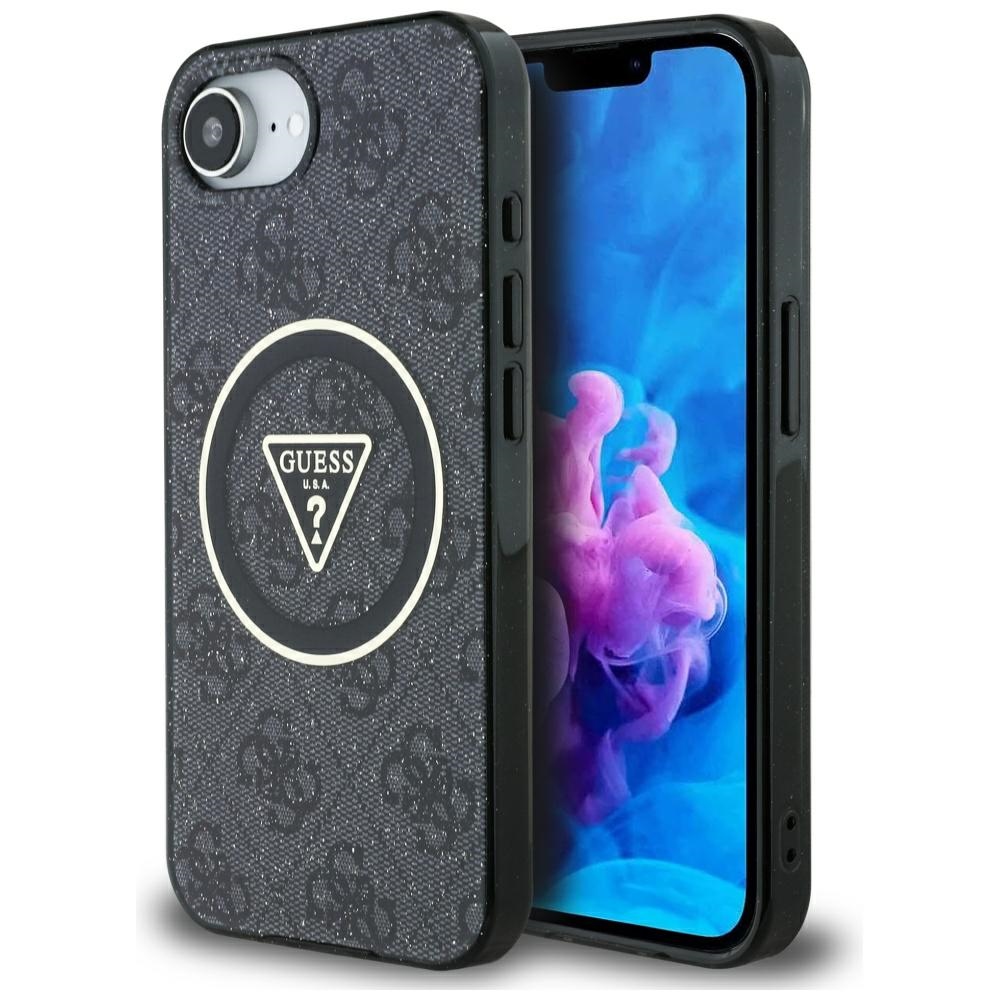 iTok webáruház - Guess Guess IML Metal Glitter 4G Circle Triangle MagSafe tok iPhone 16e-hez (fekete) 1 Guess IML Metal Glitter 4G Circle Triangle MagSafe Case for iPhone 16e (fekete)