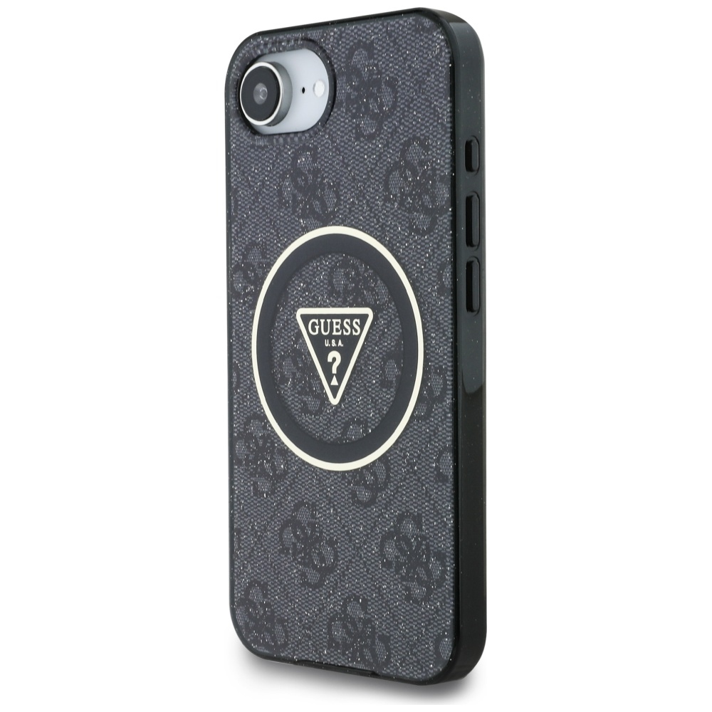 iTok webáruház - Guess Guess IML Metal Glitter 4G Circle Triangle MagSafe tok iPhone 16e-hez (fekete) 2 Guess IML Metal Glitter 4G Circle Triangle MagSafe Case for iPhone 16e (fekete)